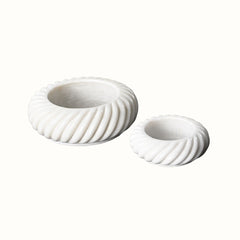 Vortex Hand-Sculptured White Marble Spiral-Ribbed Bowl - Large