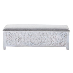 Carved Lace Storage Bench with Upholstered Top