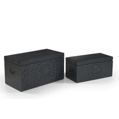 Carved Lace Wooden Trunk Set of 2