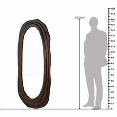 Modern Elongated Mango Wood Wall Mirror with Layered Frame – Flat Walnut Finish