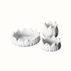 Anahata  Hand-Sculptured White Marble Lotus Crown Bowl - Small