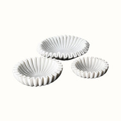 Hand-Sculpted White Marble Ruffled Decorative Bowl -  Small