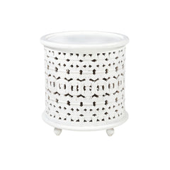 Marguerite Hand-Carved Round Lamp Table