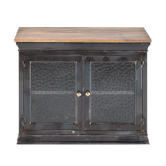 Dilan Industrial Mango Wood & Glass 2-Door Cabinet