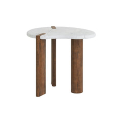 Modern Marble Top Side Table with Wooden Legs