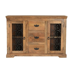 Steamer Solid Wood Sideboard with Wrought Iron Detailing