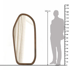 Modern Wooden Organic Shape Mirror – Mango Wood Frame, Flat Walnut Finish