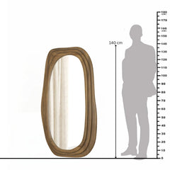 Modern Wooden Organic Shape Mirror — Mango Wood Frame, Flat Walnut Finish