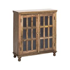 Rustic Wooden Sideboard with 18 Glass Pane Doors