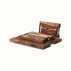 Artisan Sheesham Wood Chopping Board with Iron Side Handles - Large
