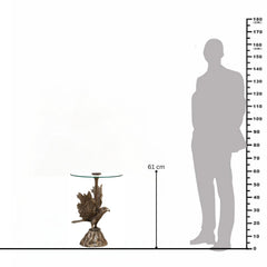 Eagle Design Metal End Table with Glass Top