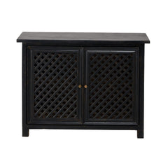 Colonial Style Black Lattice Mango Wood 2-Door Cabinet