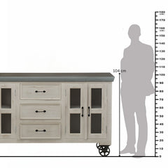 GURU 3-Drawer 8-Glass Door Sideboard with Galvanized Metal Top