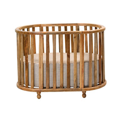 Handcrafted Mango Wood Baby Crib with Fabric Cushioning