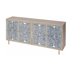 Eira Blue Floral Bone Inlay 4-Door Sideboard
