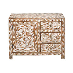 Splendid Leaves 3-Drawer Mango Wood Cabinet