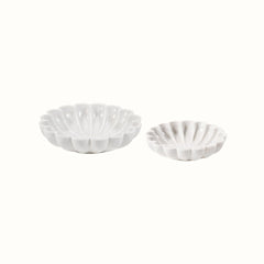 Nebula  Hand-Sculptured White Marble Scalloped Petal Bowl - Small