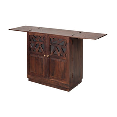 Razia Mango Wood Bar Cabinet with Foldable Top & Storage