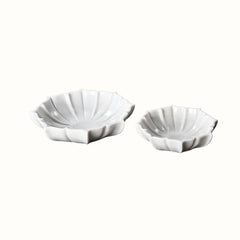 Hand-Sculptured White Marble Scalloped Petal Bowl - Small