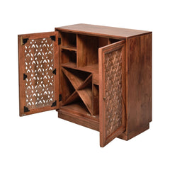 Kalpana Mango Wood Bar Cabinet with Hand-Carved Door Design