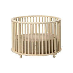 Round Mango Wood Baby Crib with Soft Fabric Mattress