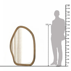 Modern Wooden Organic Shape Wall Mirror — Mango Wood Frame, Flat Walnut Finish