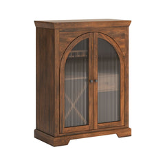 Arched Mango Wood & Glass Bar Cabinet with Storage