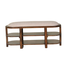 Mango Wood Shoe Rack with Upholstered Seating Bench