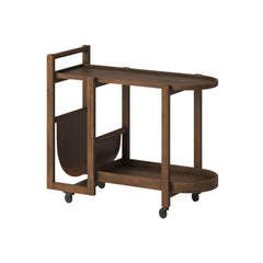 Elara Mango Wood Serving Trolley with Leather Holder