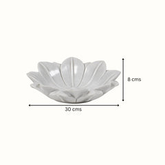 Hand -Carved Decorative White Marble Lotus Bowl - Large