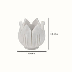 Hand-Sculptured White Marble Floral Petal Bowl - Medium