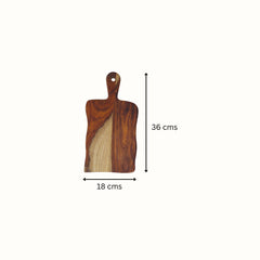 Hand-Carved Live Edge Sheesham Wood Cutting Board with Paddle Handle -Small