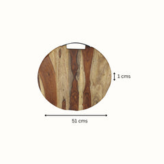 Round Sheesham Wood Cutting Board with Curved Iron Handle - Large