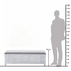 Carved Lace Storage Bench with Upholstered Top
