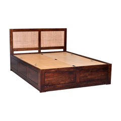 Solid Sheesham Wood Queen Bed with Cane Panel Headboard