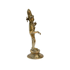 Tribhanga Pose Brass Statue — Vintage Style Decor Idol, Shiny Golden Finish