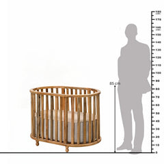 Handcrafted Mango Wood Baby Crib with Fabric Cushioning