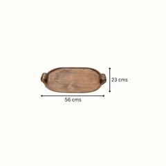 Handcrafted Elliptical Wooden Tray with Integrated Rounded Handles With Flat Walnut Finish - Medium