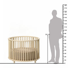 Round Mango Wood Baby Crib with Soft Fabric Mattress