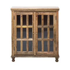 Rustic Wooden Sideboard with 18 Glass Pane Doors
