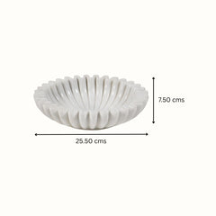 Hand-Sculpted White Marble Ruffled Decorative Bowl -  Large