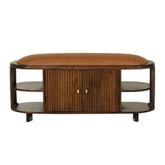 Wooden Shoe Rack with Leather Cushion Seat