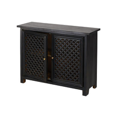 Colonial Style Black Lattice Mango Wood 2-Door Cabinet