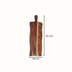Hand-Carved Live Edge Sheesham Wood Cutting Board with Paddle Handle -Large