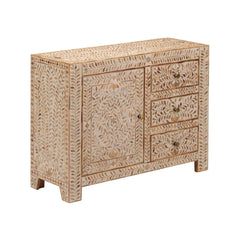 Splendid Leaves 3-Drawer Mango Wood Cabinet