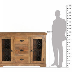 Steamer Solid Wood Sideboard with Wrought Iron Detailing