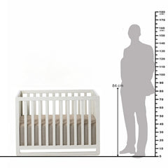 White Finish Mango Wood Baby Crib with Fabric Mattress
