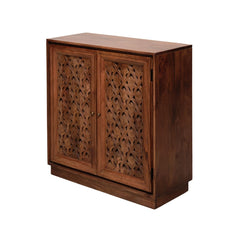 Kalpana Mango Wood Bar Cabinet with Hand-Carved Door Design