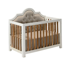 Vintage Mango Wood Baby Crib with Upholstered Fabric Headboard