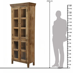 Rustic Glass Panel Mango Wood Storage Cabinet